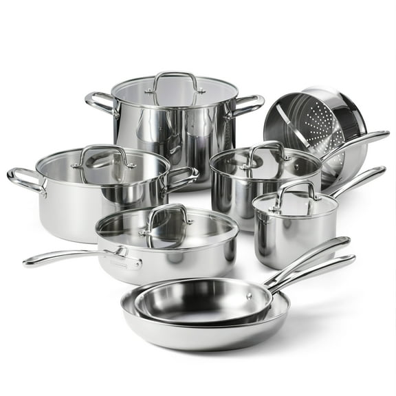 Tramontina Triverge 13 Piece Tri Ply Clad Stainless Steel Cookware Set, Induction Ready and Oven Safe