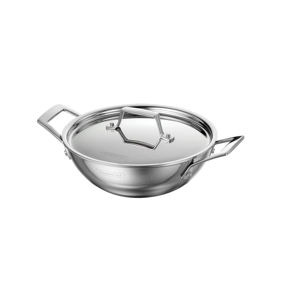 Tramontina Utsava 1.8-Quart Tri-Ply Clad Stainless Steel Kadai with Lid - Induction & Oven Safe