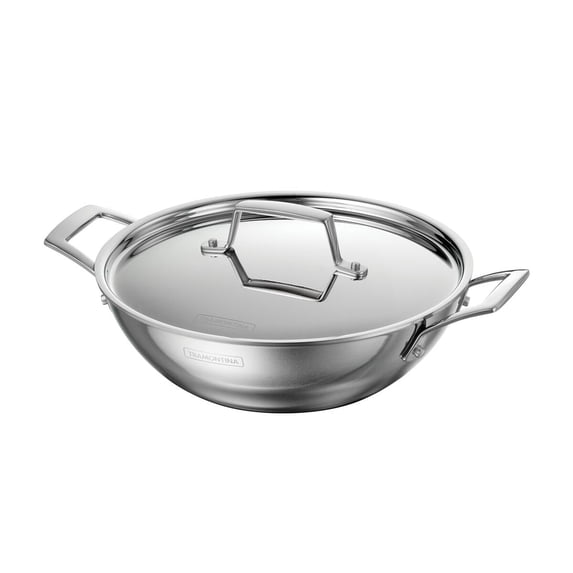 Tramontina Utsava 2.75-Quart Tri-Ply Clad Stainless Steel Kadai with Lid - Induction & Oven Safe