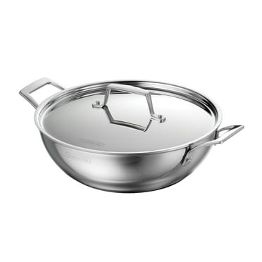 Tramontina Utsava 4-Quart Tri-Ply Clad Stainless Steel Kadai with Lid - Induction & Oven Safe