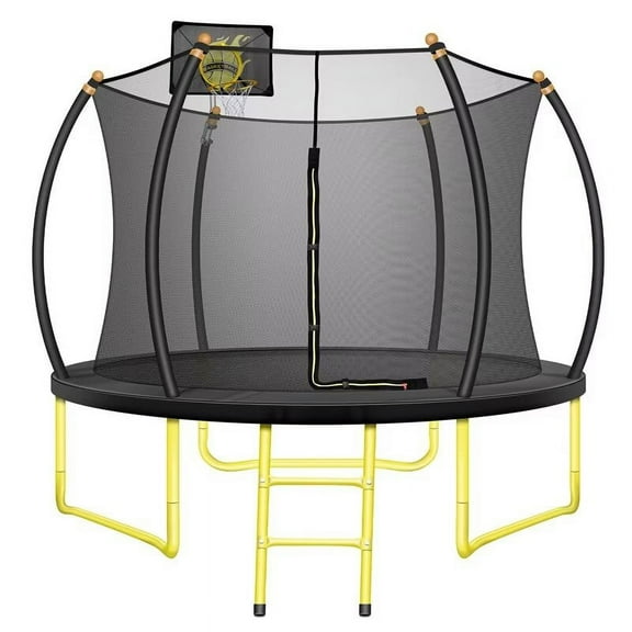 Triple Tree Trampoline with Enclosure, Black/Yellow, 63.78"x 17.72" x 8.66"