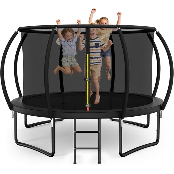 Trampoline Ø 370cm with All Parts, Pumpkin Design, Stable Frame Construction, Outdoor Trampoline with Enclosure Net for Family, ASTM Approved
