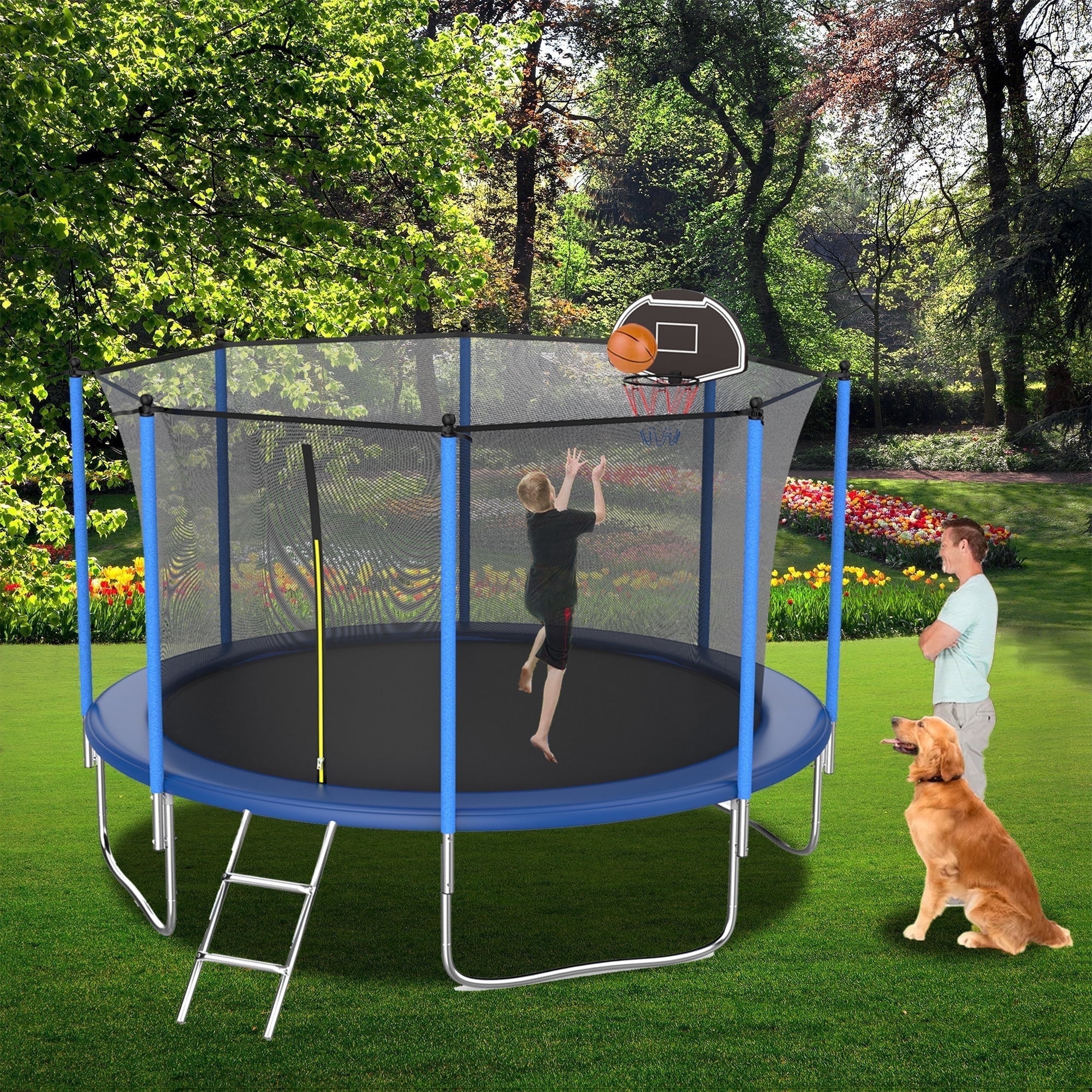 Shengchao Trade 10FT Trampoline with Safety Enclosure Net and Basketball Hoop
