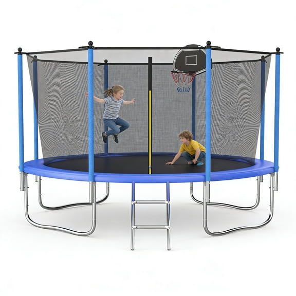 10FT Tranpoline for Kids with Safety Enclosure Net Recreational Tranpoline for Adults ASTM Approval Backyard Outdoor Tranpoline with Basketball Hoop