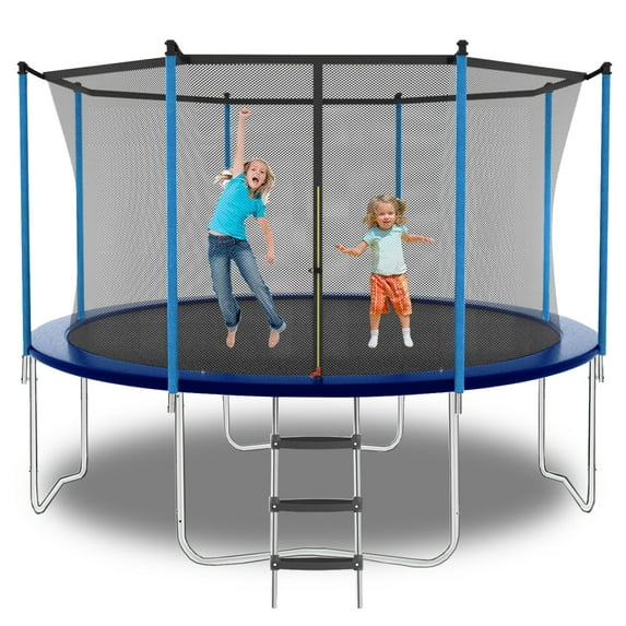 Trampoline 8FT 10FT 12FT for Kids Adults, Outdoor Recreational Trampolines with Enclosure Net Curved Poles and Ladder, Heavy Duty Trampoline Anti-Rust Coating