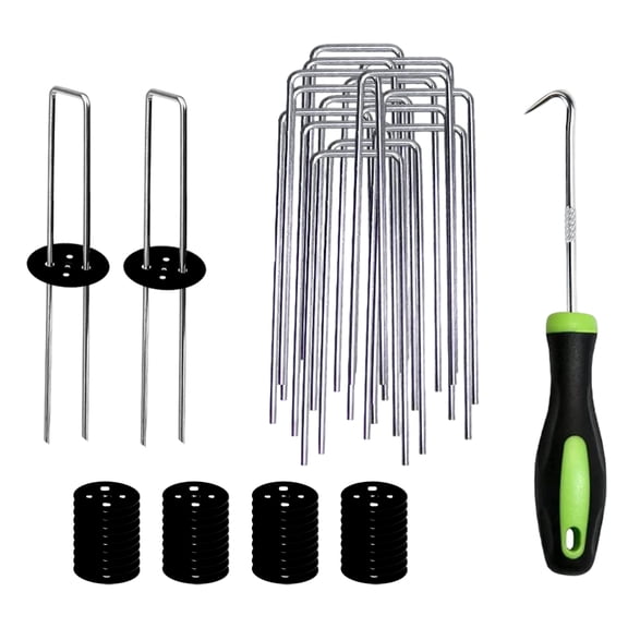 Trampoline Anchors High Wind Heavy Duty, Landscape Edging Stakes, 25 Metal Ground Stakes, Weed Barrier Pins, Removal Tool 26 Pc Kit