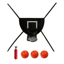 Trampoline Basketball Attachment - Hoop, Adjustable Rope, 3 Balls Included - for Backyard Gym, Family Games, Kids Athletic Skills