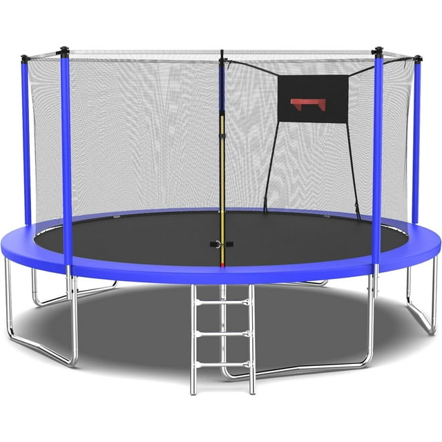 Trampoline with Basketball Hoop, 14FT Trampoline with Enclosure Net and