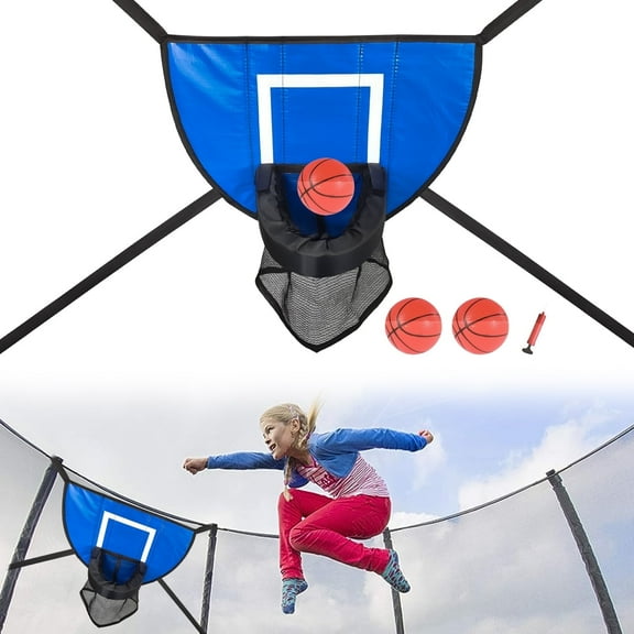 Trampoline Basketball Hoop with 3 Basketball and Pump, Universal Mini Basketball Hoop Set for Trampoline Suitable for All Sizes with Shell and Pole Caps