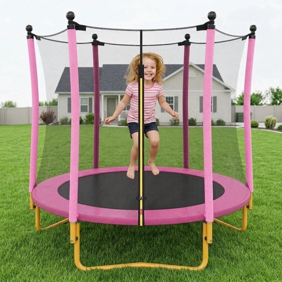 Trampoline with Basketball Hoop for Kids, SEGMART 65" Indoor Outdoor Toddler Trampoline with Enclosure, Indoor Outdoor Kids Trampoline with Basketball, Small Round Trampoline for Boys Girls