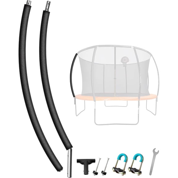 Trampoline Curved Replacement Pole, Universal Enclosure Pole with 2 Setups | Trampoline Replacement Pole Part Fits 8-16FT Curved Pole Trampoline Frame with Foam Sleeve, T-connectors & Hardware