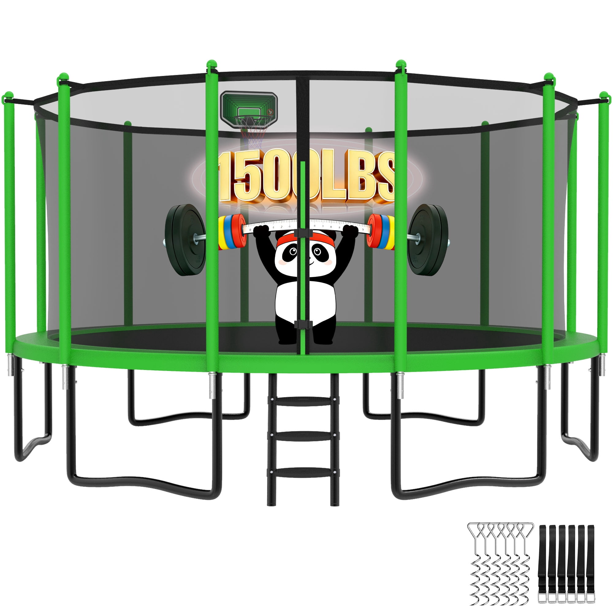 Cochan Trampoline with Enclosure for Kids and Adults, 10FT Trampoline with Basketball Hoop, Ladder, Silent Basketballs, Windproof Stake, Outdoor Heavy Duty Galvanized Trampoline, Easy Install