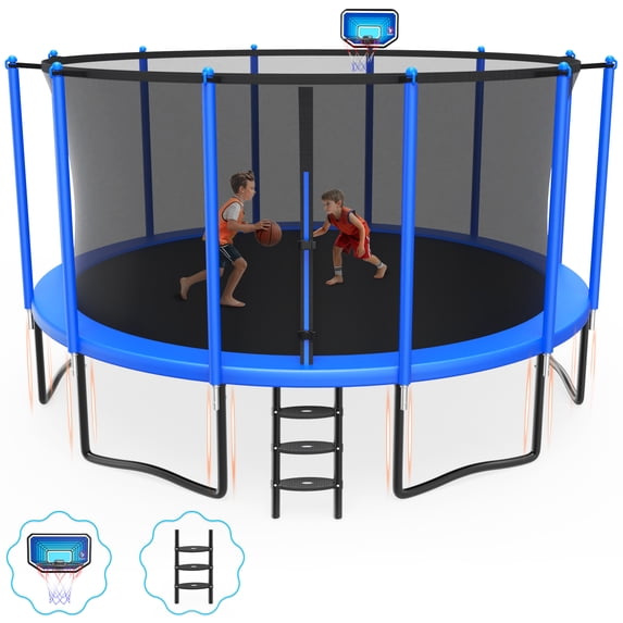 Cochan Trampoline 16 ft, Outdoor Heavy Duty Galvanized Trampoline with Enclosure and Basketball Hoop for Kids and Adults, 1600LBS Weight Capacity