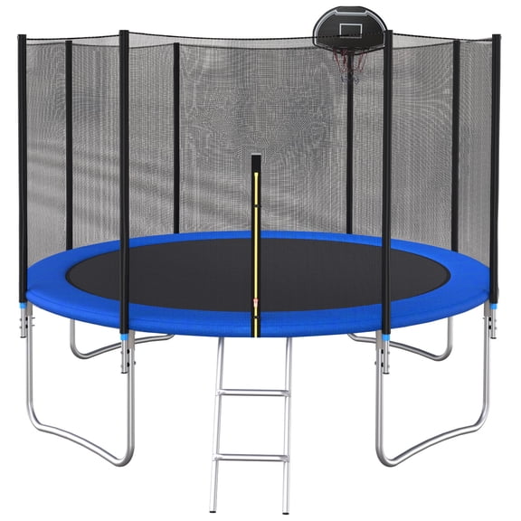 Trampoline For Kids 12 FT TRAMPOLINE OUTSIDE SAFETY NET WITH BASKETBALL HOOP,Outdoor Trampoline
