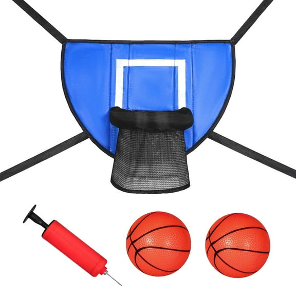 Trampoline Game Attachments - Basketball Hoop for Trampoline Basketball Rack - with Connection Ropes - for Dunking Trampoline Attachment (1 × Basketball Hoop & Net + 2 × Basketballs +1 × Air Pump)