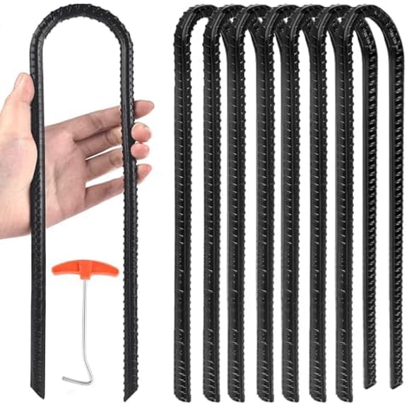 Trampoline Ground Wind Stakes Anchors High Wind Heavy Duty, 12 Inch U-Shaped Rebar Tent Stakes for Camping Tents, Soccer Goals,Fences, Swing, Landscape,Garden Decoration