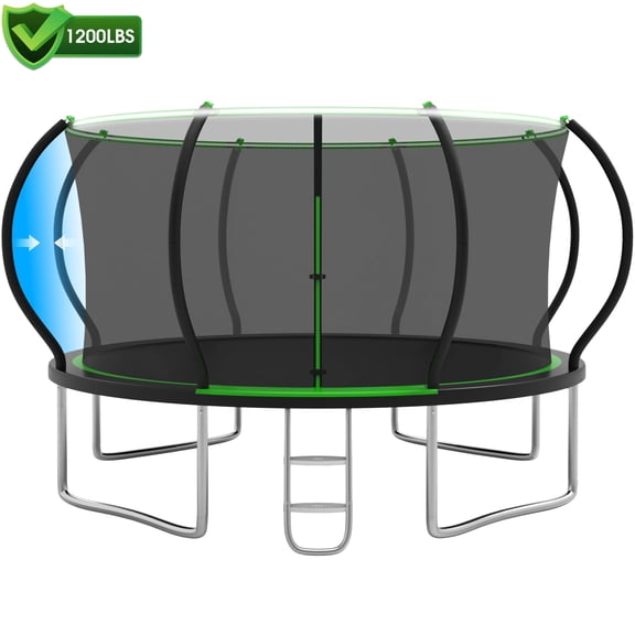 Cochan 12 FT Trampoline with Enclosure Net, 1200LBS Outdoor Trampoline for Kids and Adults with Ladder, Anti-Rust Backyard Heavy Duty Round Trampoline with Net, 4-5 Children,Birthday Gift