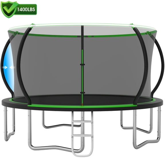 Cochan 14FT Trampoline with Net, 1400LBS Outdoor Trampoline for Kids and Adults with Ladder, Anti-Rust Backyard Heavy Duty Round Trampoline with Enclosure, 6-7 Children,Birthday Gift
