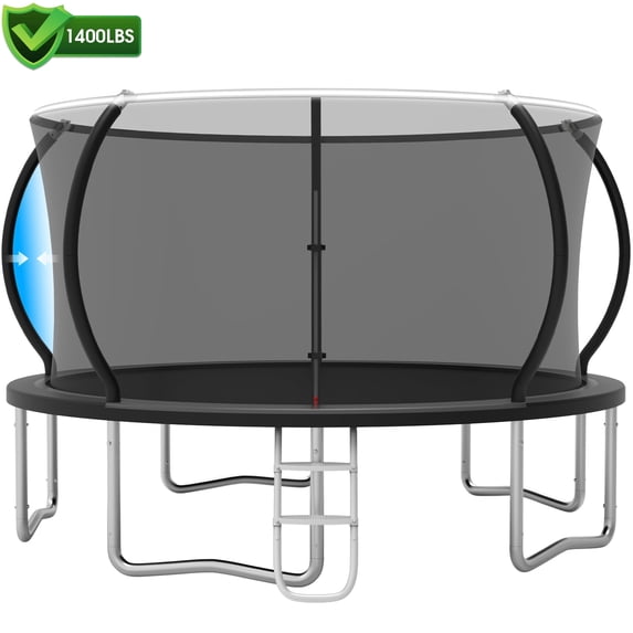 Cochan 14FT Trampoline with Net, 1400LBS Outdoor Trampoline for Kids and Adults with Ladder, Anti-Rust Backyard Heavy Duty Round Trampoline with Enclosure, 6-7 Children,Birthday Gift