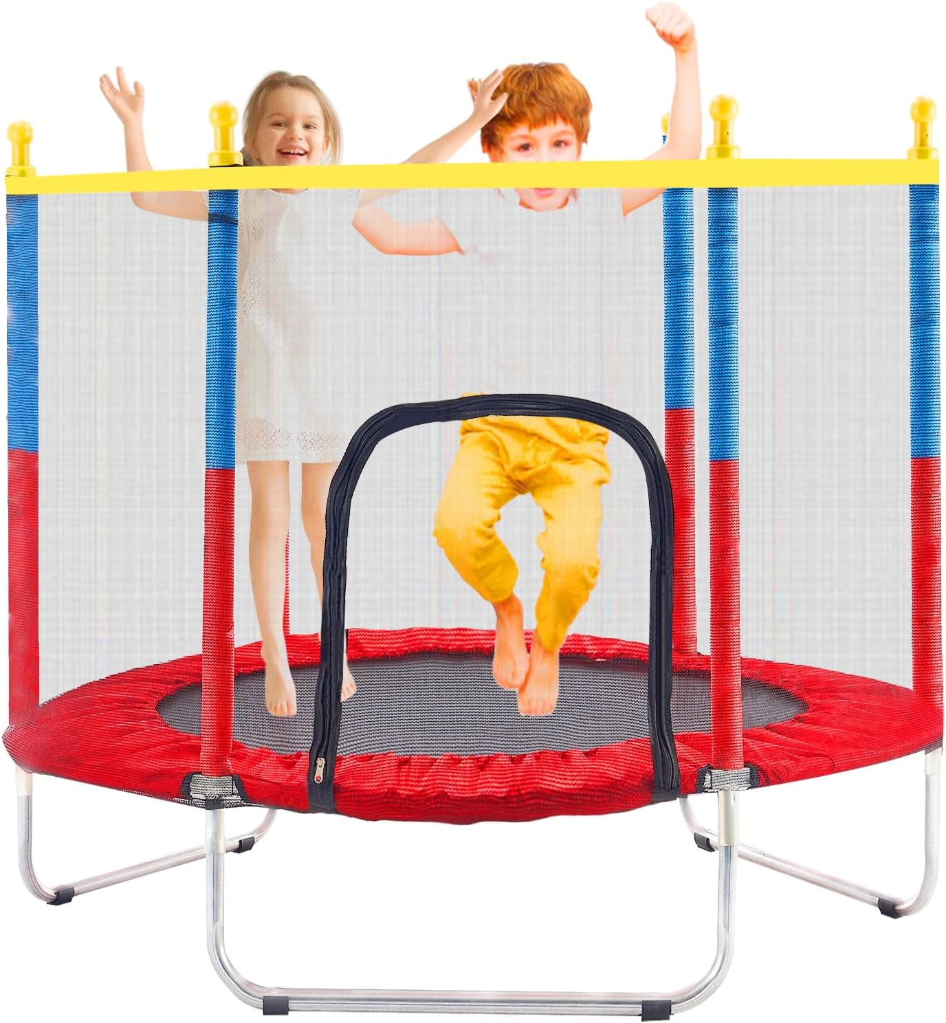 55" Trampoline for Kids, 5 ft Toddler Trampoline with Enclosure Net, Recreational Mini Baby