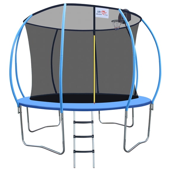 Trampoline For Kids DOUBLE FISH [Foldable Trampoline] 400 Lbs 10ft Foldable Mini Trampoline Fitness Rebounder with Handrail for Adults,Mini Trampoline