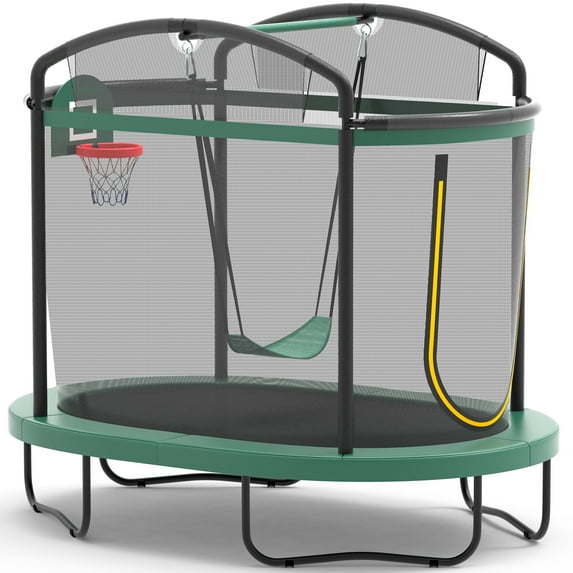 Trampoline for Kids with Enclosure Net, 4×6Ft Toddler Trampoline with Basketball Hoop for Indoor/Outdoor, Mini Trampoline with No-Gap Safe Design for Backyard, Birthday Gifts for Boys/Girls