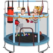 Trampoline for Kids, Upgrade Full Anti-Rust 440lbs Toddler Trampoline with Net, Upgraded Ring Legs with Adjustable Gymnastics Bar & Toys, Gifts for Ages 1-8 Boys & Girls
