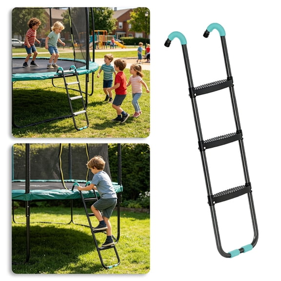 Trampoline Ladder 3 Step Heavy Duty Steel Non Trampoline Access Step Rubber Covered End Hooks Outdoor Bouncer Entry Ladder for Backyard Trampoline Easy Installation(Black-33x96x5cm)