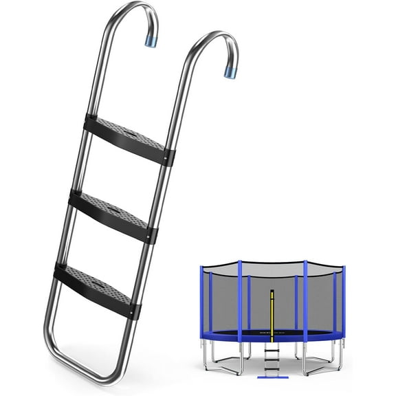 Trampoline Ladder,Trampoline Steps with Horizontal Wide Steps, Skid-Proof Steps Universal Hook, 300Lbs Capacity Trampolines Stairs Accessories for Kids/Children