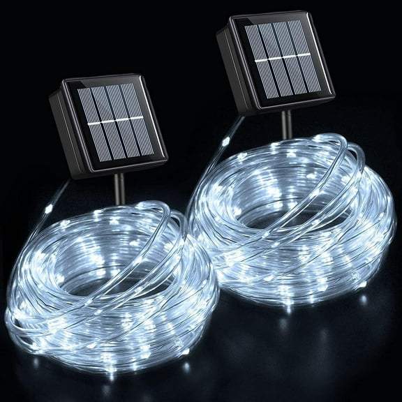 Trampoline Lights, 2 Pack Each 33ft 100 LED Solar Rope Lights Outdoor Waterproof, 8 Modes Clear Tube String Light for Trampoline Camping Tent Patio Porch Garden(White)