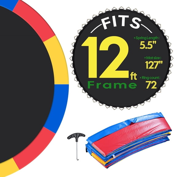 Yescom Trampoline Mat & Pad Replacement Kit w/ 72V-Ring for 12ft Round Trampoline Frame