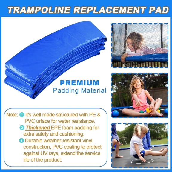 Trampoline Pad Replacement, 12FT 14FT 15FT Trampoline Spring Cover, Thickened EPE Foam Tear-Resistant Waterproof Safety Pad, No Holes for Pole