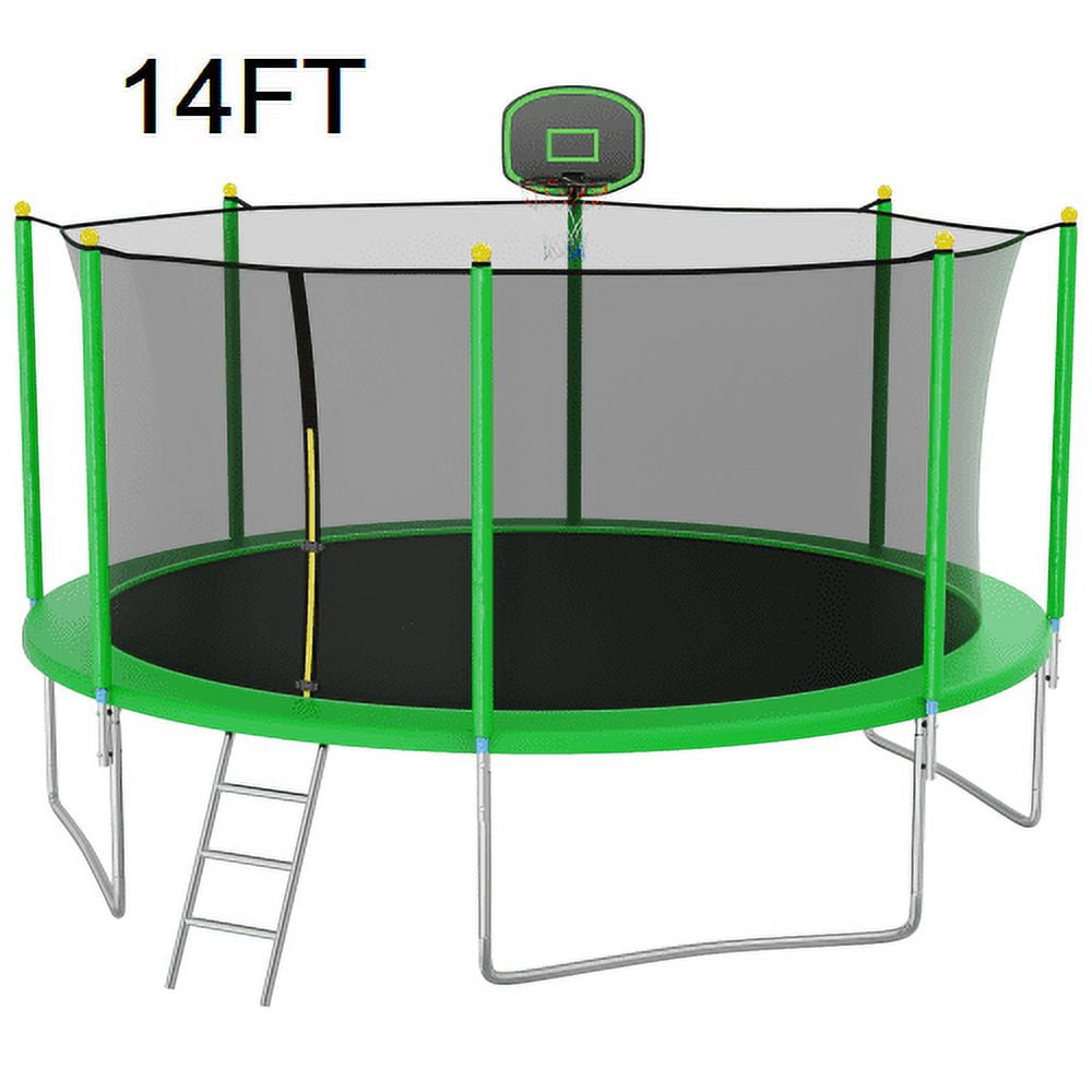Trampoline with Safety Enclosure Net 14FT Basketball Hoop and