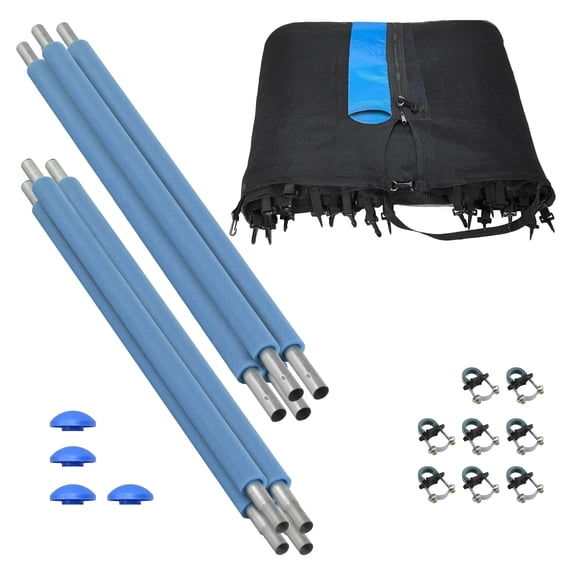 Plexalife Trampoline Safety Enclosure Set including Net, 4 Poles (with 4 pole caps), Pole Foam Sleeves - Fits 12ft Round Trampoline Frame - Installs Outside the Frame