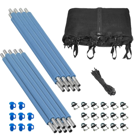 Plexalife Trampoline Safety Enclosure Set including Trampoline Net, 8 Trampoline Poles (with 8 pole caps) Trampoline Pole Foam Sleeves - Fits 15ft Round Trampoline Frame - Installs Inside the Frame