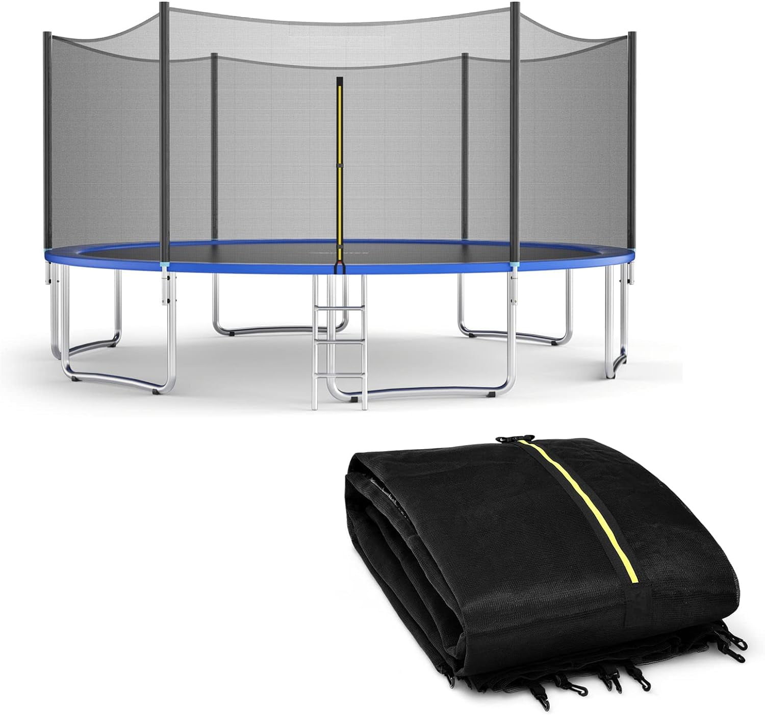 Trampoline Safety Net Replacement - 12-16 FT Enclosure Net With Zipper For Straight Pole Frames