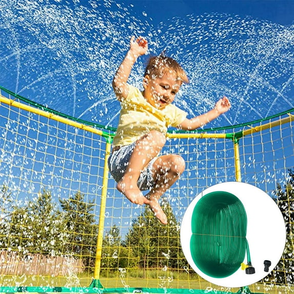 Trampoline Sprinkler Hose, 40FT Green Water Hose, Adjustable Water Flow Control, Durable Leak-Proof Design, Easy to Install, Perfect for Summer Outdoor Backyard Trampoline Fun Cooling