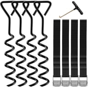 Trampoline Stakes 4 Pcs - Black Trampoline Anchors High Wind Heavy Duty with T Hook-Set