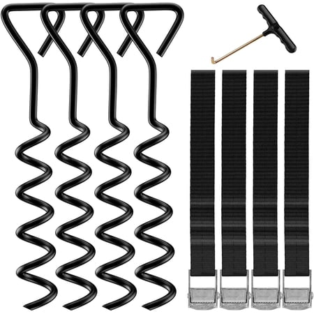 Trampoline Stakes 4 Pcs - Black Trampoline Anchors High Wind Heavy Duty with T Hook-Set