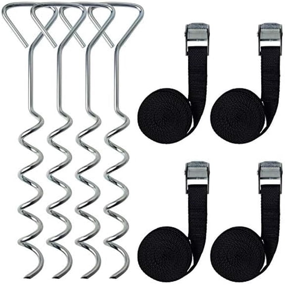 Trampoline Stakes Trampoline Anchors Heavy Duty Spiral Trampoline Tie Down Anchor Kit 4 Pack, Trampoline Accessories Corkscrew Shape Steel Ground Wind Stakes, Swing Set Anchors for Trampoline