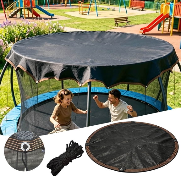 Trampoline Sun Shade Cover – Waterproof UV Protection Canopy Roof with Tie-Down Ropes, Outdoor Weather Shield for Trampolines, Backyards, Camping & Patio, Debris Guard Shelter