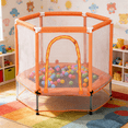 thumbnail image 1 of Mini Trampoline for Kids, 55'' Toddler Small Trampoline with Enclosure Net, Indoor Outdoor Toy for Boys Girls, with Ocean Balls, 6 Steel Supports, Orange, 1 of 8