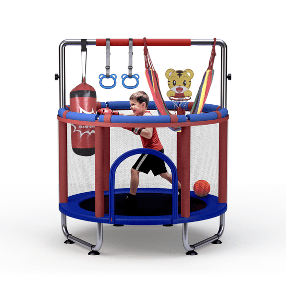 Trampoline for Kids 55inch Toddler Mini Small Trampoline Outdoor Indoor Basketball Hoop, Swing, Gift for Baby, Toddlers & Kids Ages 3-6