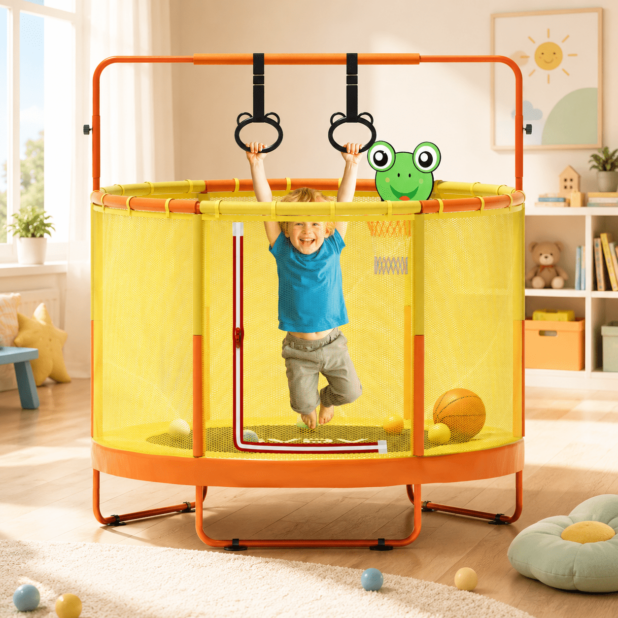 GVDV Trampoline for Kids, 60in, with Enclosure and Basketball
