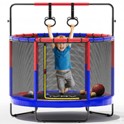 Trampoline for Kids, 60 Toddler Mini Trampoline with Enclosure Net, Basketball Hoop