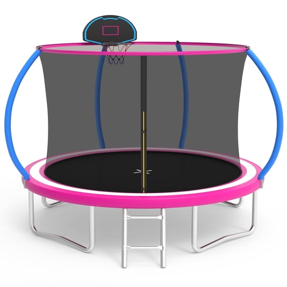 10FT Trampoline with Safe Enclosure Net for Kids and Adults, SEGMART Outdoor Trampoline with Basketball Hoop, Recreational Trampoline with Ladder for Backyard Garden Patio