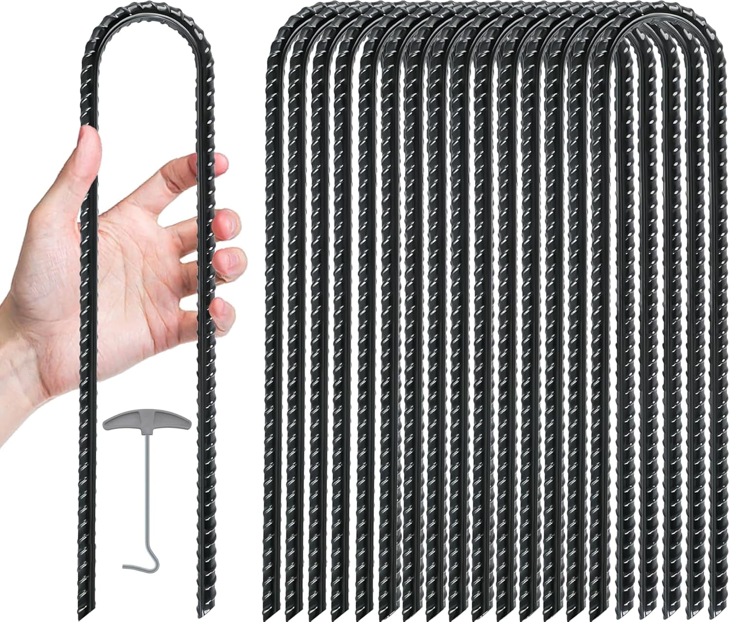 Trampolines Wind Stakes 16 Pack 16 Inch, 0.3 Inch Thick Heavy Duty U Shaped Rebar Tent Stakes Ground Anchors Galvanized Steel Safety Trampoline Anchors for Camping Tents, Soccer Goals