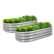 Tramull 2 Pack 4x2x1FT Galvanized Raised Garden Bed Kit Oval Metal Ground Planter Box Outdoor Bottomless Planter Raised Beds for Vegetables Flowers Herbs Fruits, Gray