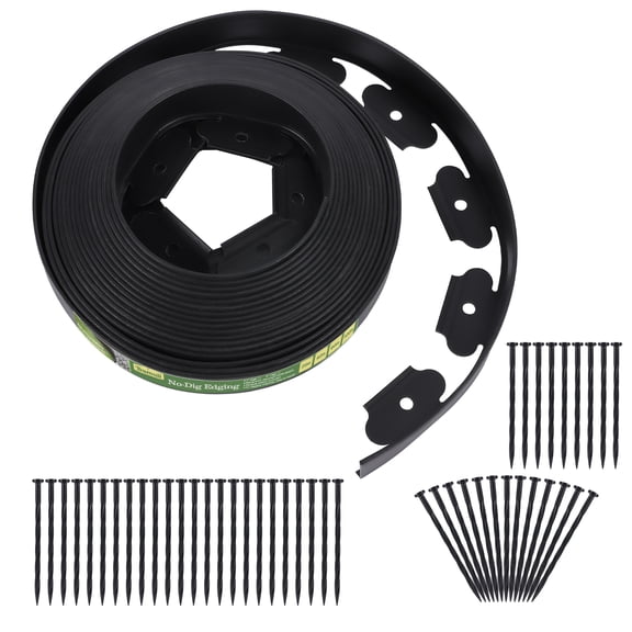 Tramull 2"Tall 20FT No Dig Durable Garden Landscape Edging Kit, Black Plastic Lawn Border with 24 pcs Anchoring Spikes for Landscaping, Flower Gardens, Lawn