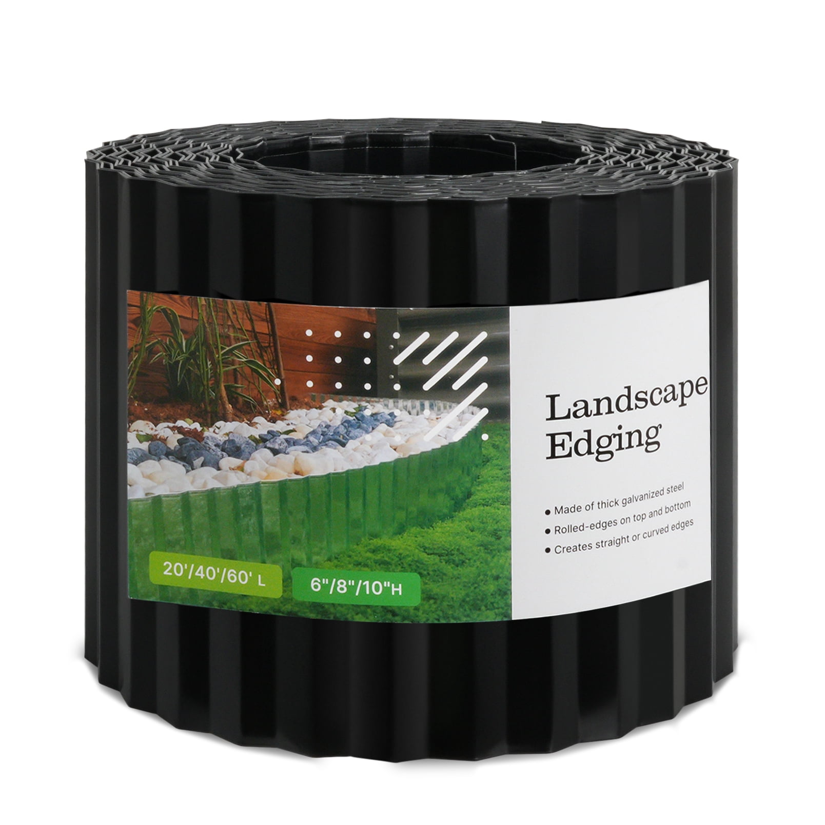 Tramull Corrugated Garden Edging Border,10" x 60' Landscape Paver Edging, Tall Landscape Edging, Fence for Garden, Flower Bed, Lawn and Landscape Edging (Black)